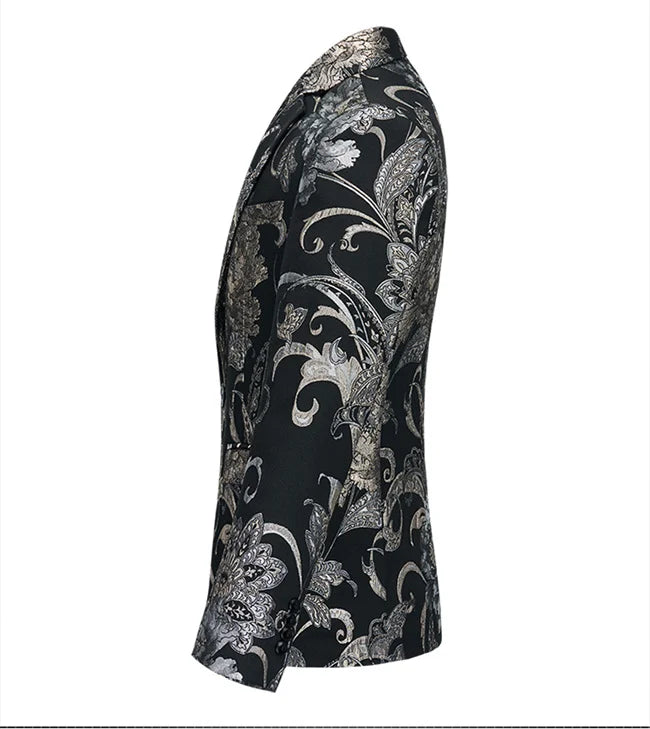 New Men Fashion Trend Wedding Party Jacquard Suit Jacket Single-breasted Slim Blazer Singer Host Stage Performance Dress Coats