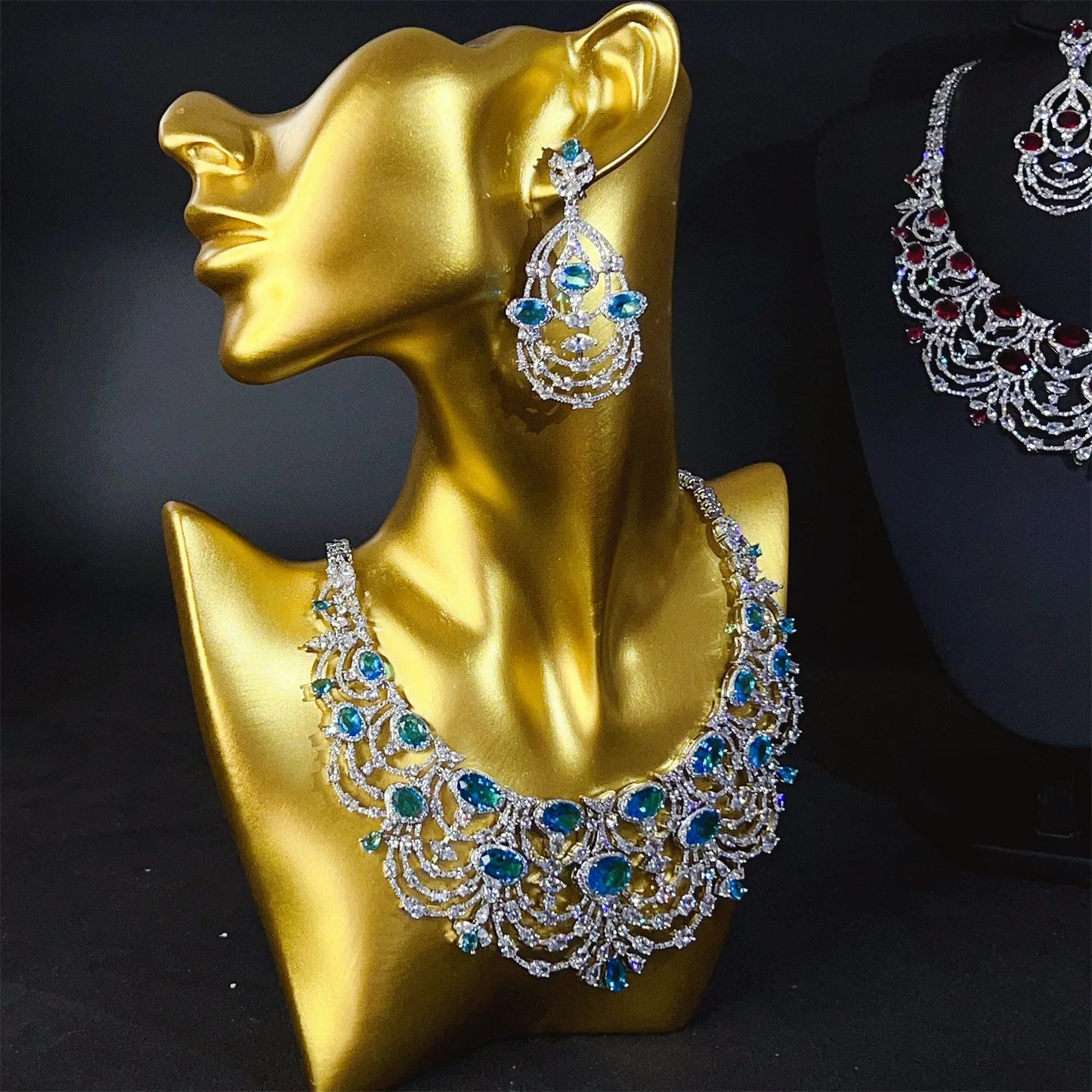 2025 New Noble Popping Blue Jewelry Set Necklace Earrings Stunning Nigerian Women Wedding Holiday Gift Prom Travel M-764