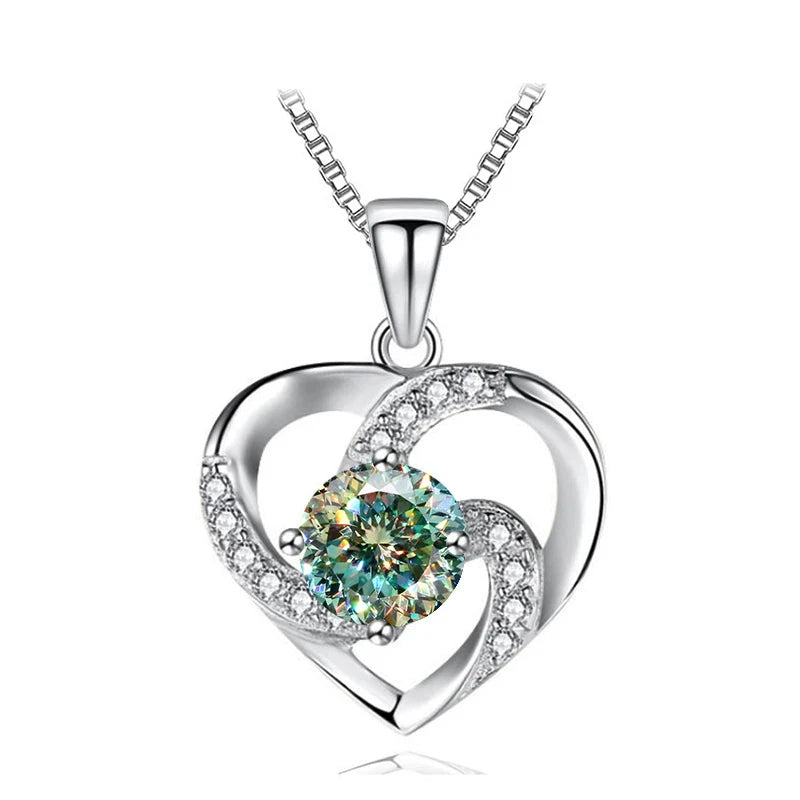 JoyceJelly 1CT Pass Tested Moissanite Heart Necklace for Women S925 Silver Gold Silver Color Diamond Pendant Birthday Party Gift