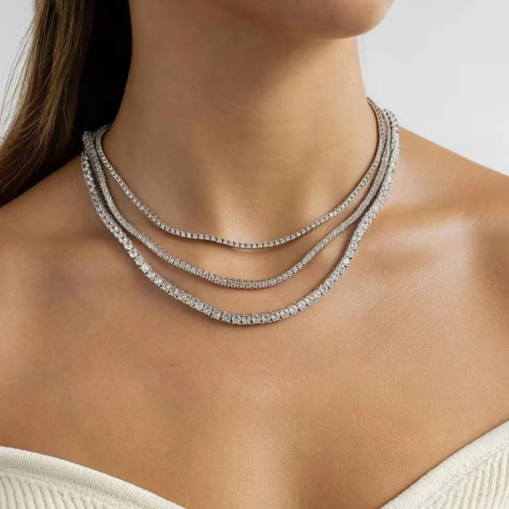 MooSuun 3/4/5/6.5mm Moissanite Tennis Necklace for Women Men Sparkling Lab Diamond S925 Sterling Silver Luxury Fine Jewelry