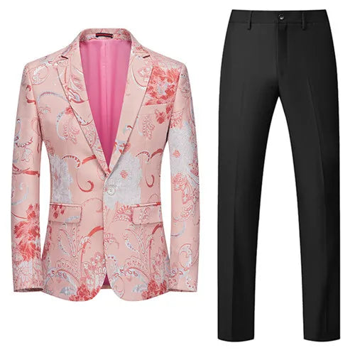 Fashion Brand Men Business Tuxedo Suit 2 Piece Mens Wedding Prom Party Luxury Dress Jacquard Blazer and Pants