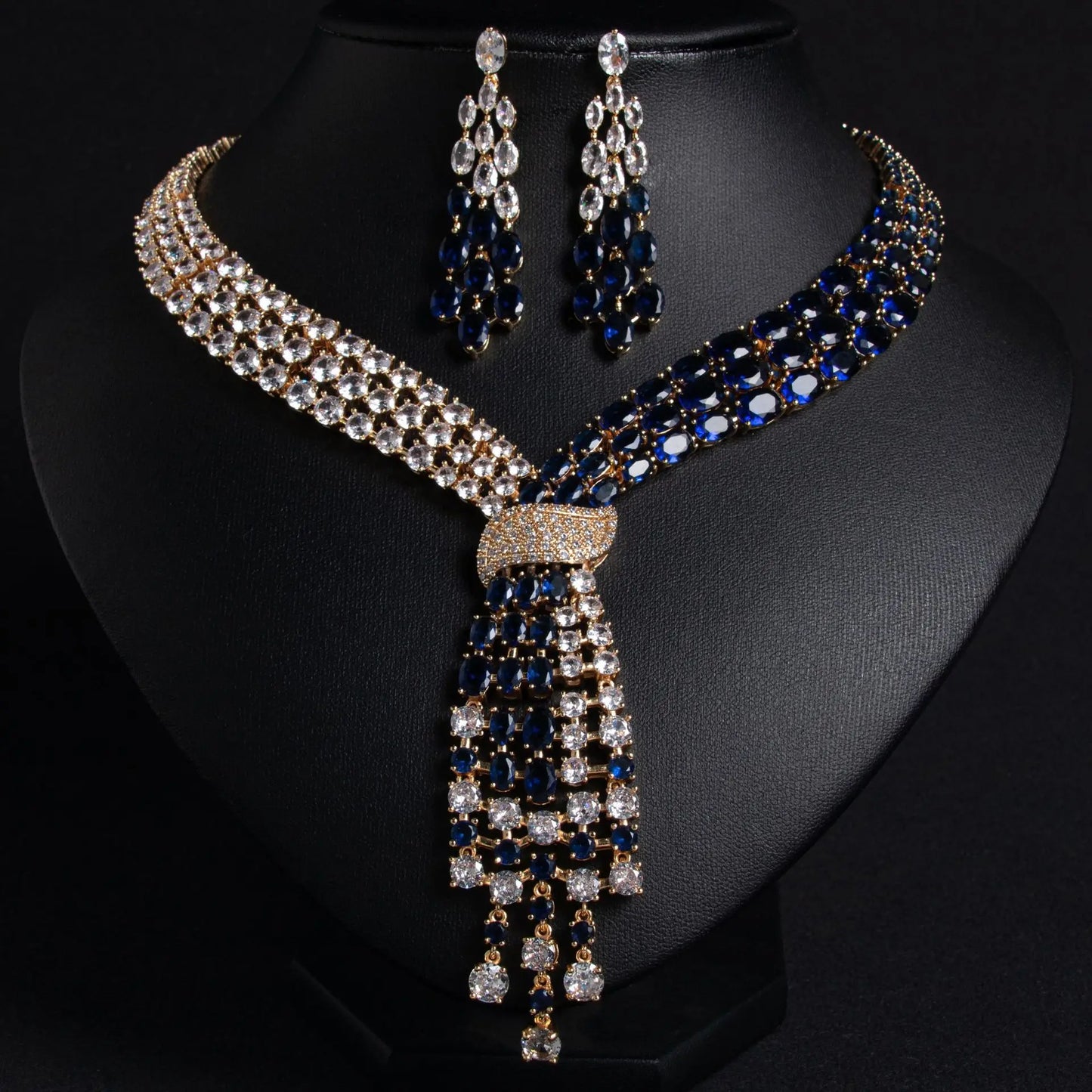 2 Pieces Set of Premium Glitter Water Drop Necklace Earrings Women's Clothing Light Luxury Jewelry Dubai Wedding Ball Gift M-748