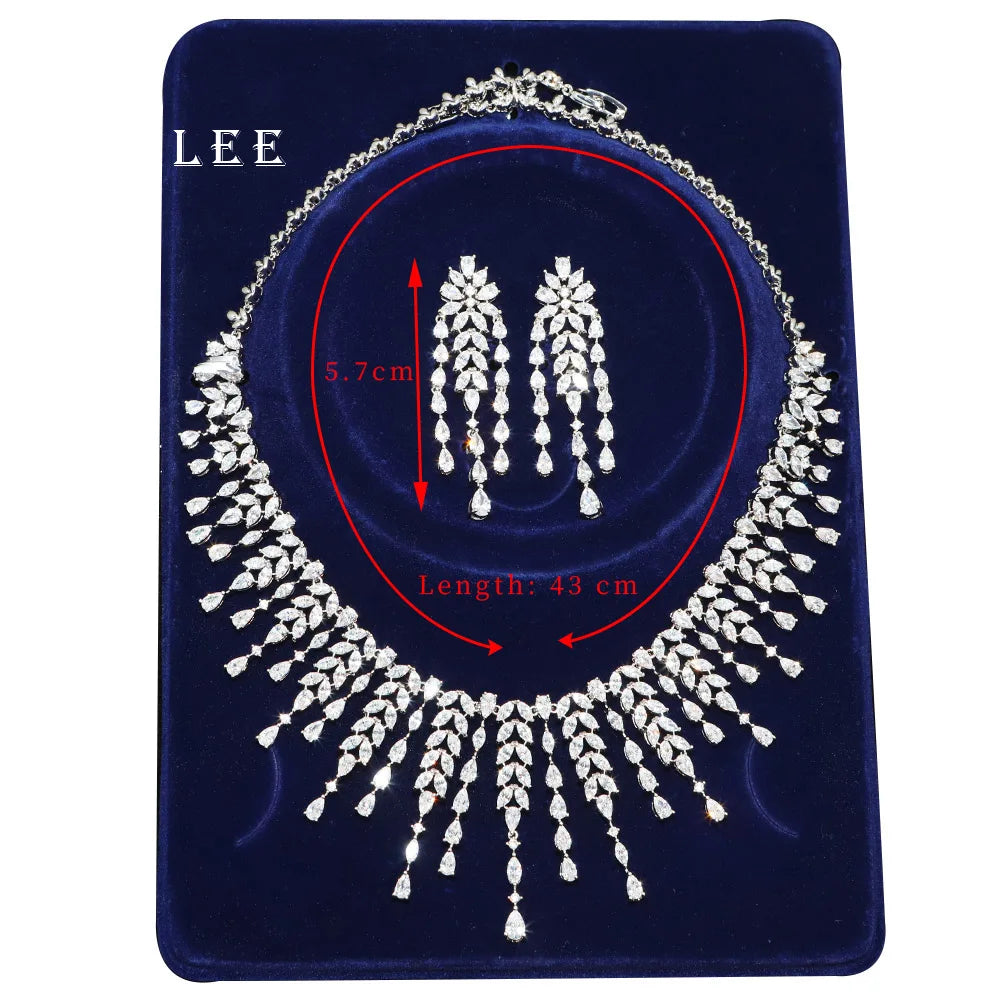 EIRALEE African Bridal Jewelry Set Fashion Leaf Shape Fringe Zircon Necklace 2-piece Set Women's Wedding Party Accessories