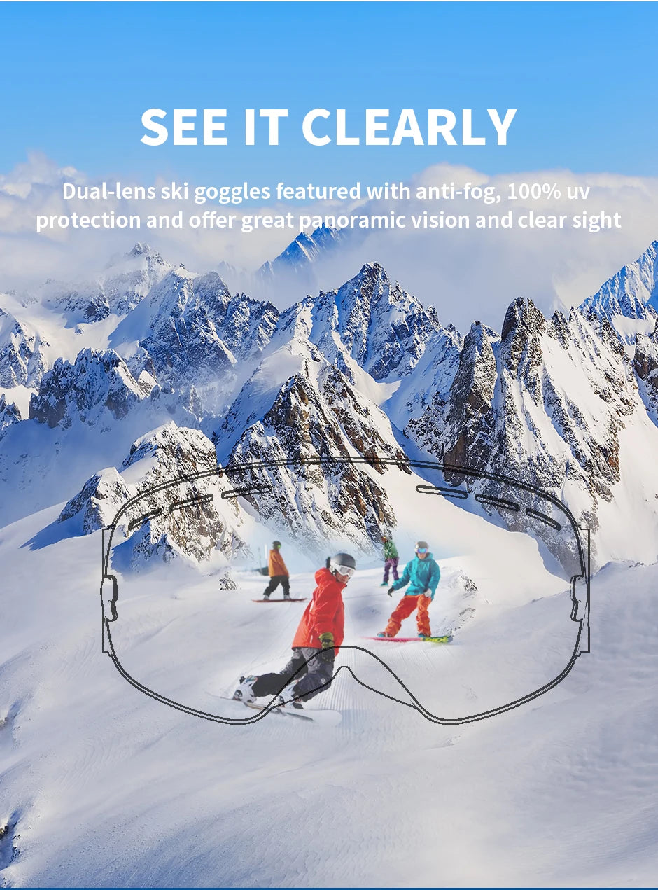 Outdoor Sports Ski Goggles UV400 Protection Ski Mask Male Female Anti-Fog Big Face Snow Glasses Snowboard Skiing Eyewear