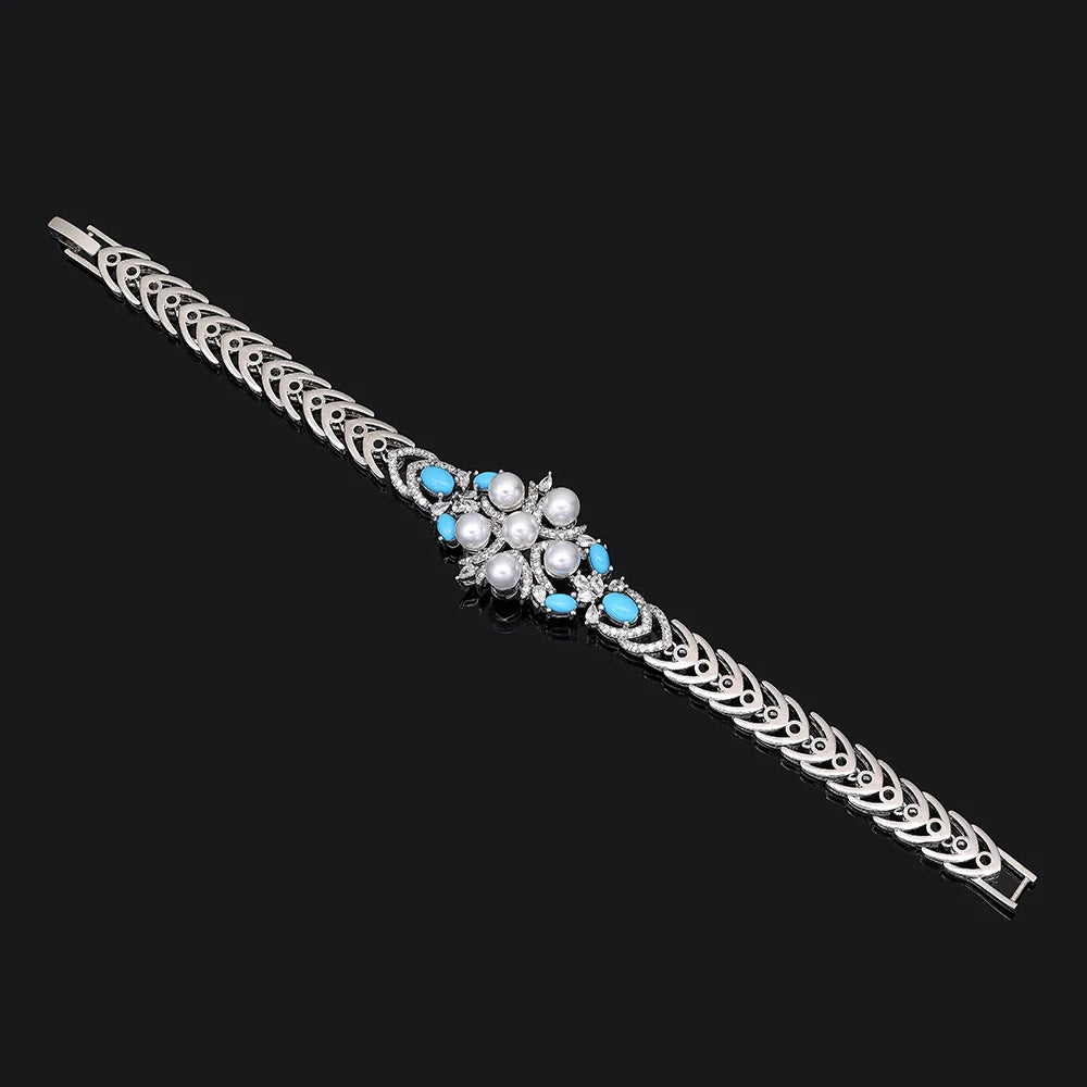 2024 New Pearl Jewelry Sets For Women Wedding Party Accessories Luxury CZ Dubai African 4-piece Bridal Jewelry Set