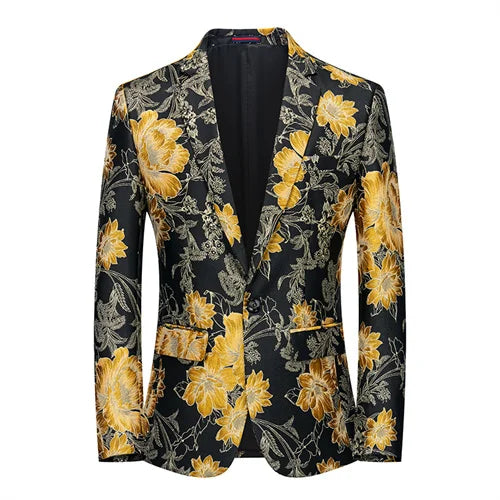 New Men Fashion Trend Wedding Party Jacquard Suit Jacket Single-breasted Slim Blazer Singer Host Stage Performance Dress Coats