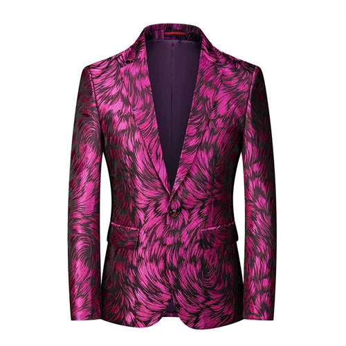 New Men Fashion Trend Wedding Party Jacquard Suit Jacket Single-breasted Slim Blazer Singer Host Stage Performance Dress Coats