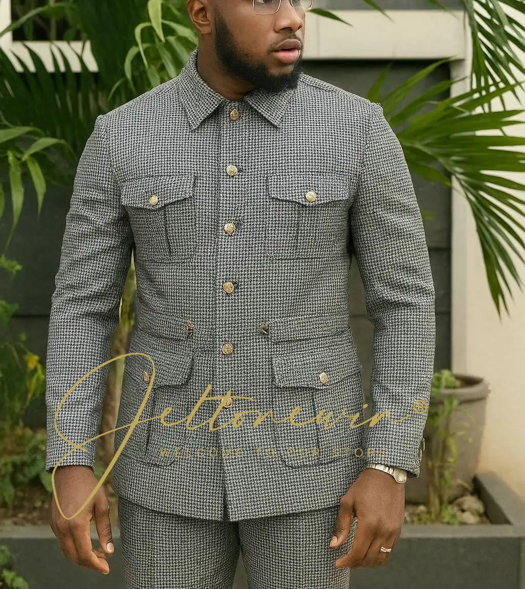 Blue Gold Jacquard Double Breasted Suit for Men Shawl Lapel Slim Fit Luxurious Fashion Statement Wedding Groom Stage Wear homme