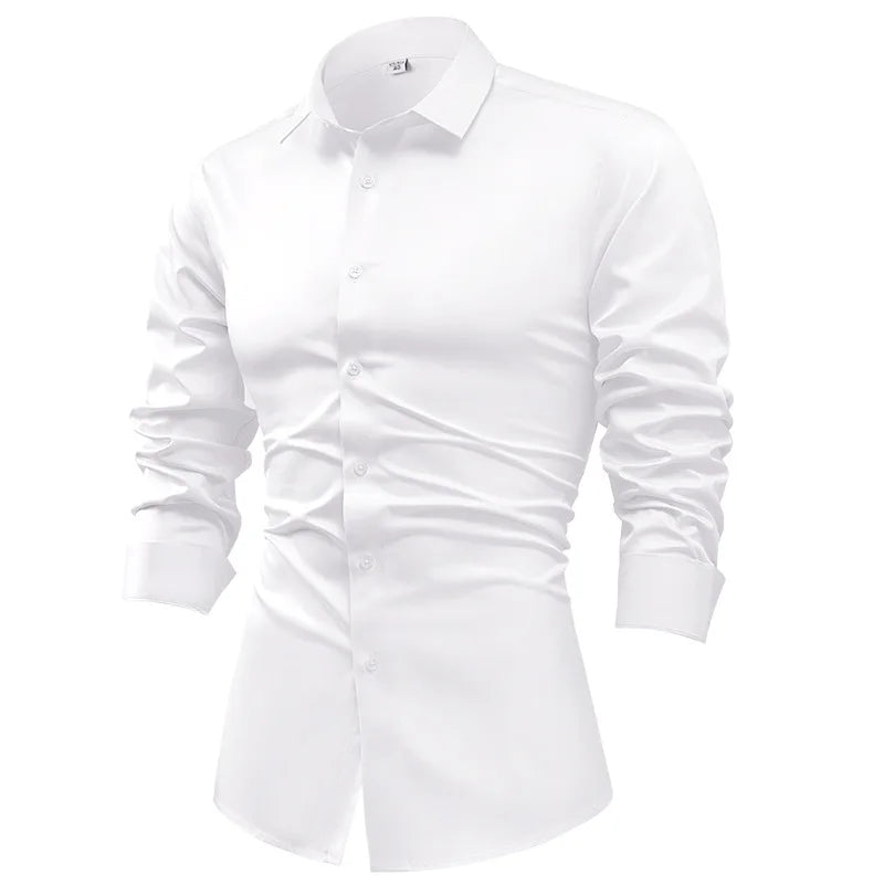 Silk cotton long sleeved shirt men's pure white shirt 2025 spring high-end sense inch shirt casual business suit formal wear