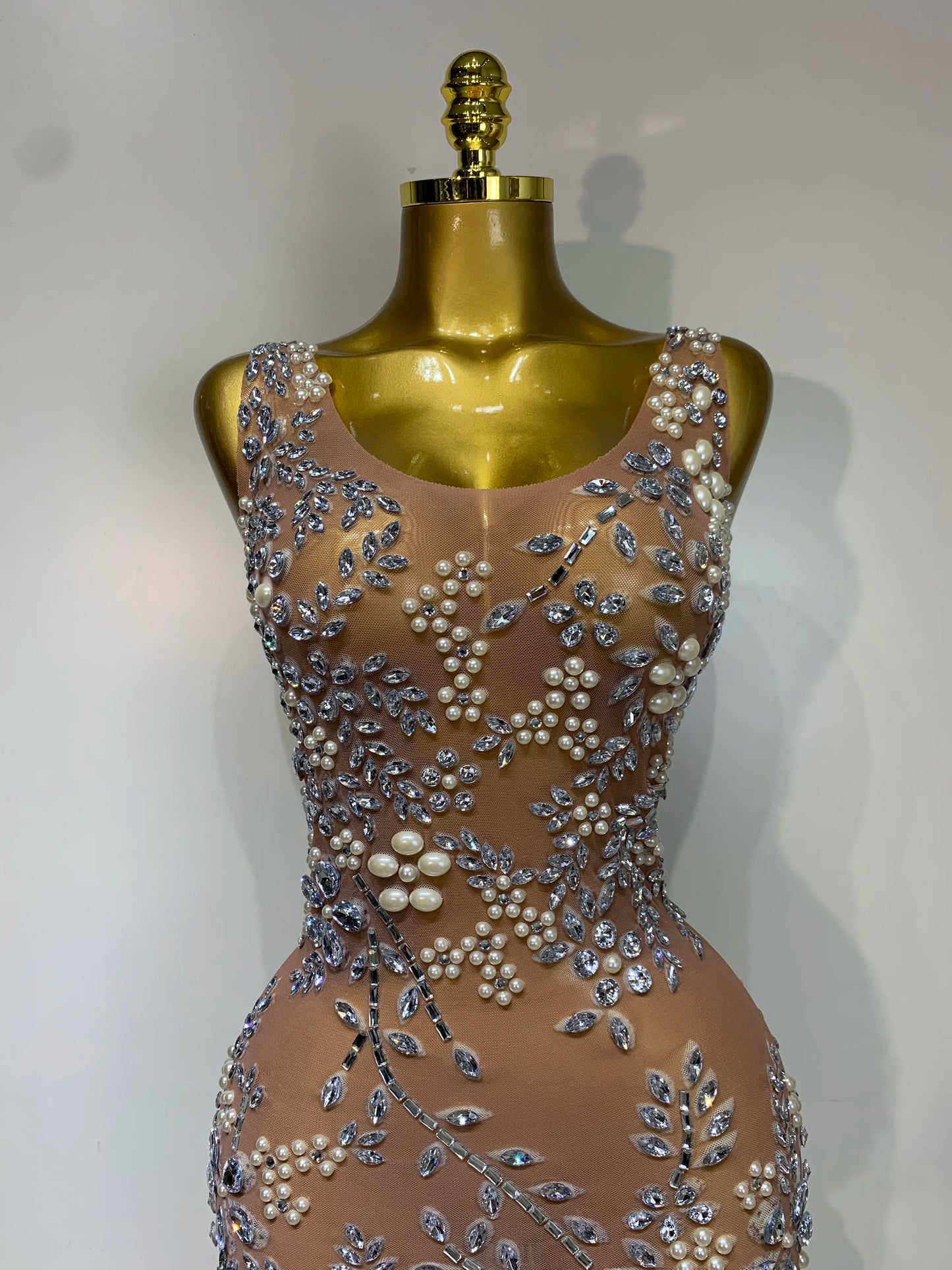 Women Lxury Diamonds Mesh See Through Long Dress Celebrity Elegant Evening Party Fancy Club Dress Singer Performance Costume