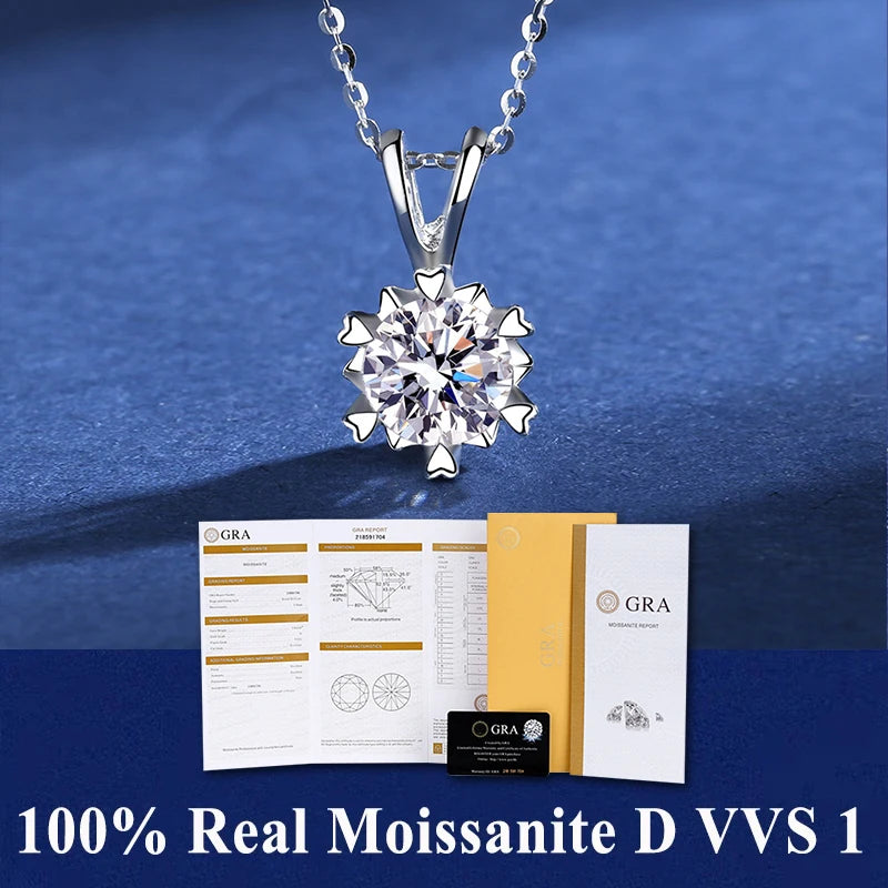 Silver 925 4 prong Moissanite Pendant Necklace For Women Trendy Design D Color VVS Pass Diamond Test Jewelry with box GRA
