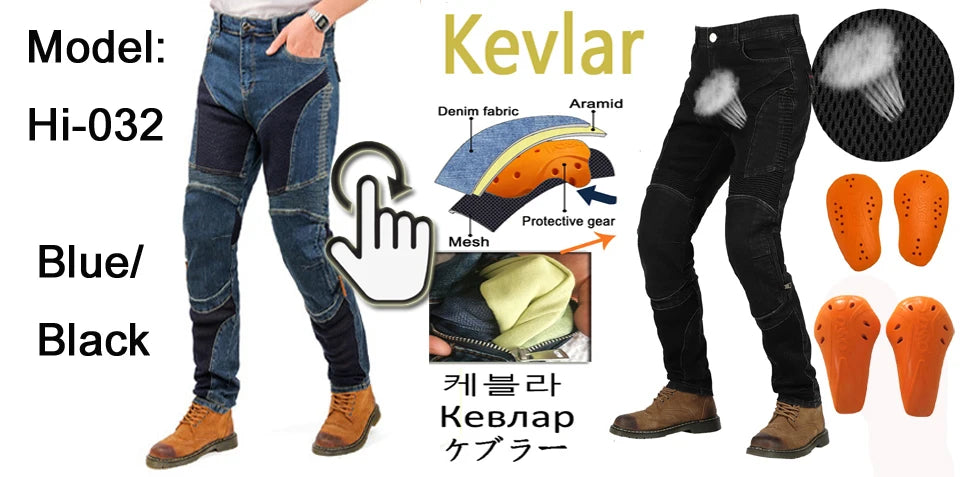 Kevlar Motorcycle Jeans Men Summer Riding Pants Blue Abrasion Resistant Windproof Dirt Bike Trousers Protective Gear