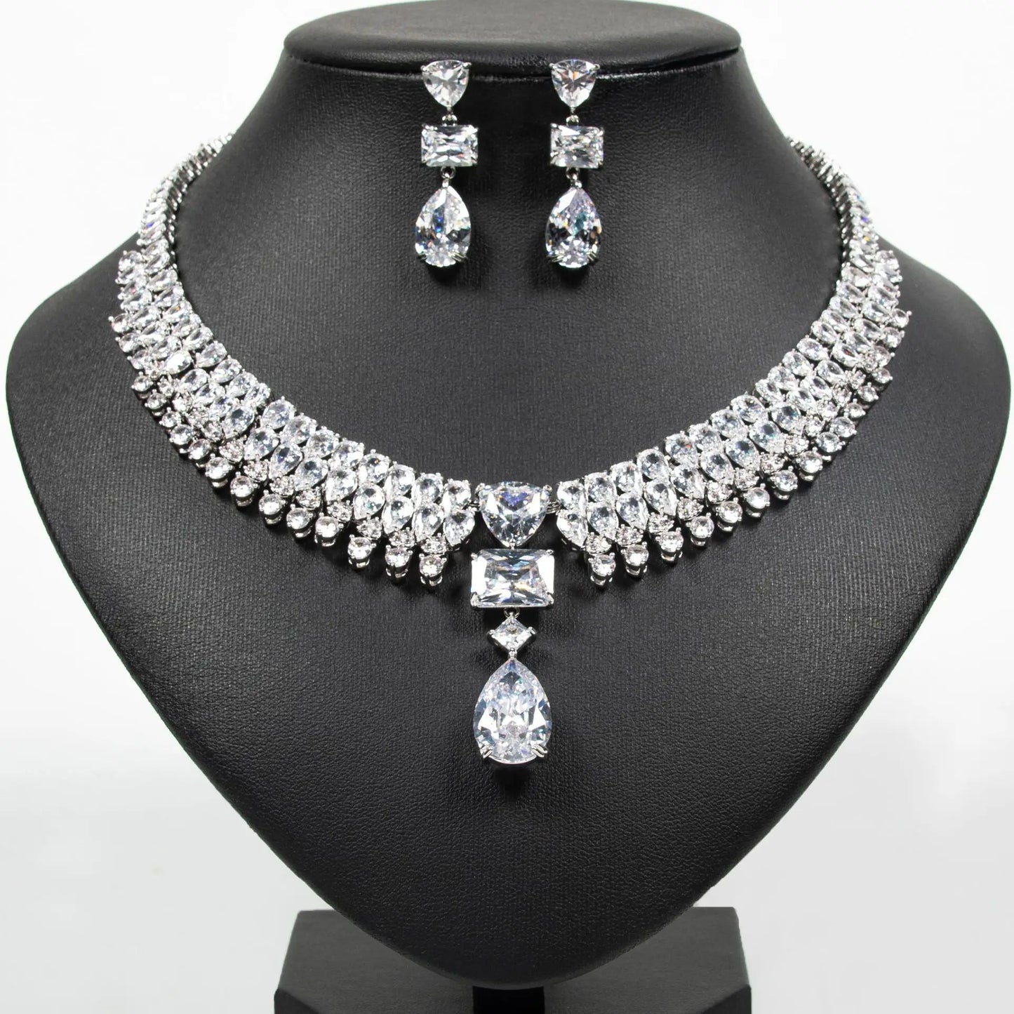 Luxury Multi-colour Jewellery Teardrop Zirconia Women's Summer Necklace Earrings Accessory Set Party Prom Dinner Festivals M-355