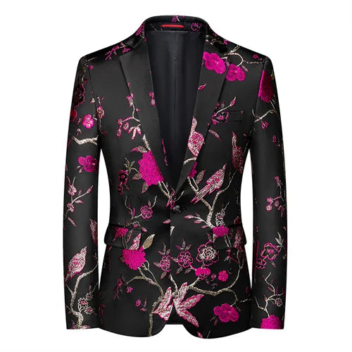 New Men Fashion Trend Wedding Party Jacquard Suit Jacket Single-breasted Slim Blazer Singer Host Stage Performance Dress Coats