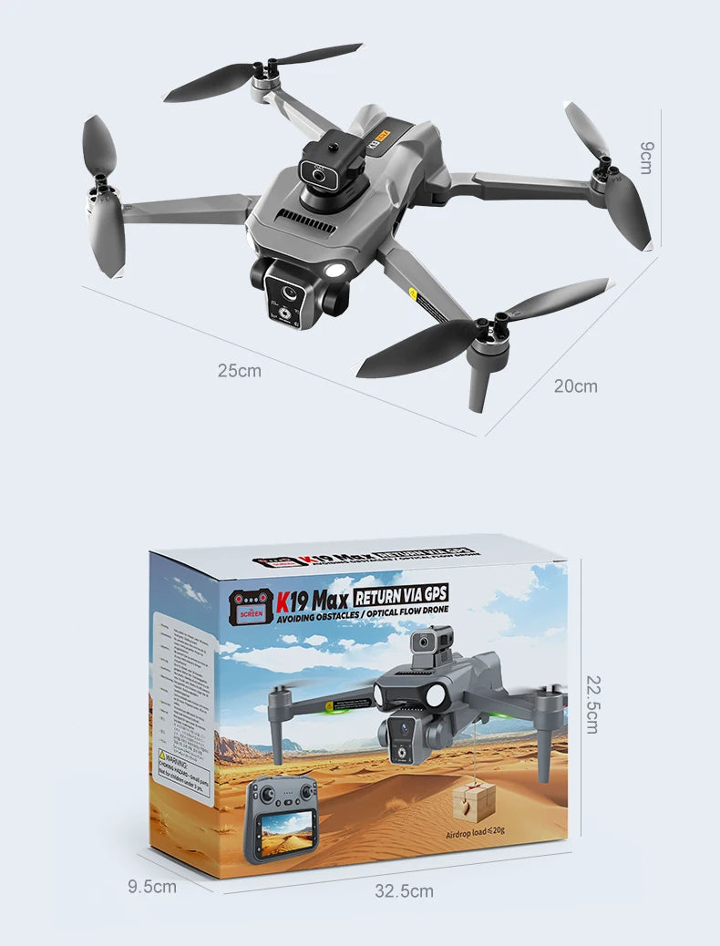 K19 Max GPS Drone 8K Professional HD Dual Camera 360° Obstacle Avoidance Brushless 5G WIFI FPV RC Airdrop Quadcopter Toys