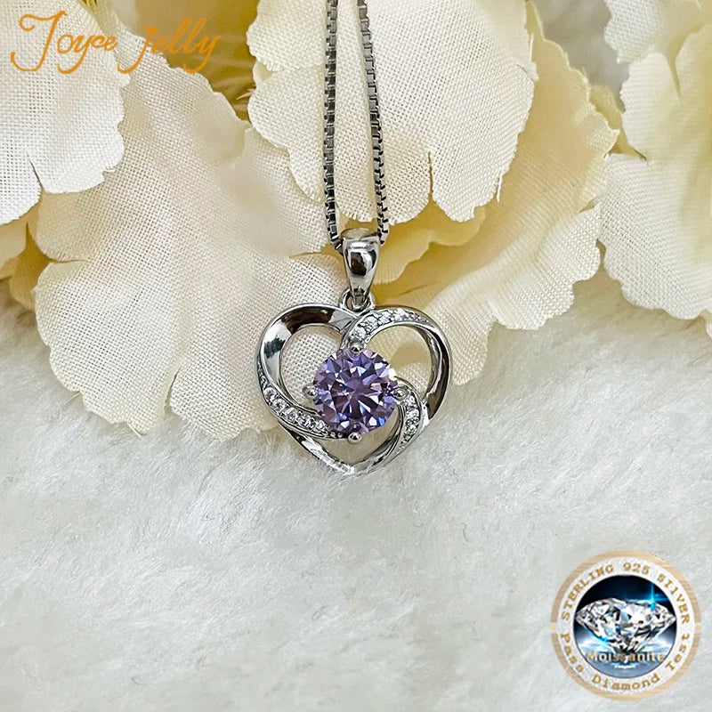 JoyceJelly 1CT Pass Tested Moissanite Heart Necklace for Women S925 Silver Gold Silver Color Diamond Pendant Birthday Party Gift