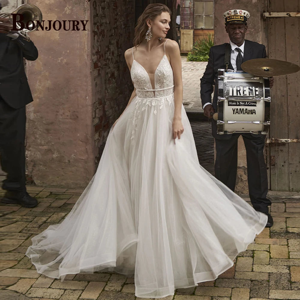 BONJOURY Charming Wedding Dress Mermaid Appliques Button Off the Shoulder Court Train Vestidos De Novia Brautmode Customized