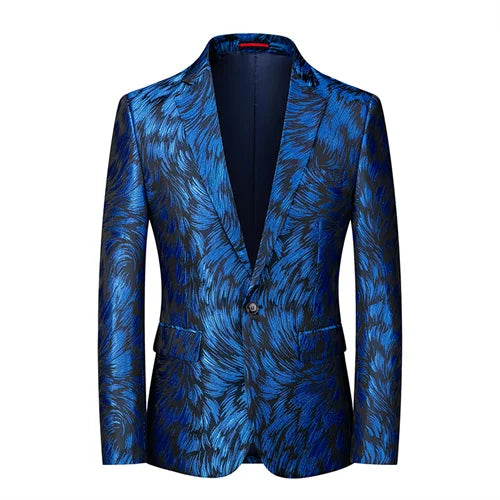 New Men Fashion Trend Wedding Party Jacquard Suit Jacket Single-breasted Slim Blazer Singer Host Stage Performance Dress Coats