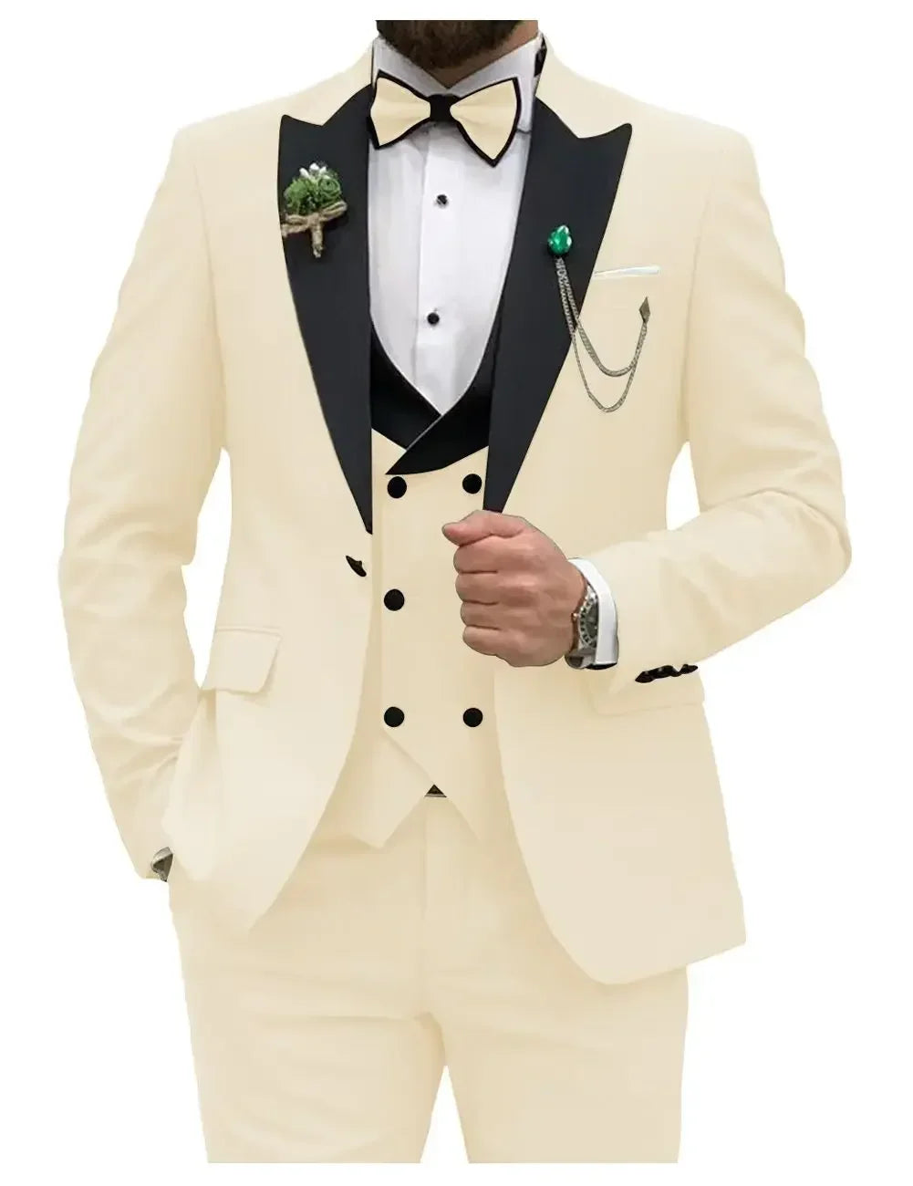 Slim Fit Men Suits Double Groom Formal Business Male Blazer Set Peak Lapel Party Wedding Tuxedo (Jacket+Vest+Pants)