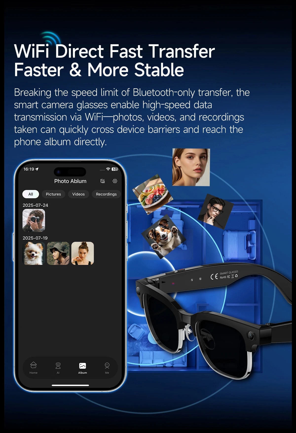 New 1080P Anti-shake Video Recording 800W HD Smart Glasses Men 100+Language Translation WIFI Transmission Call AI Chat Glasses