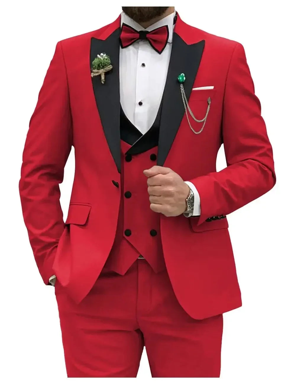 Slim Fit Men Suits Double Groom Formal Business Male Blazer Set Peak Lapel Party Wedding Tuxedo (Jacket+Vest+Pants)