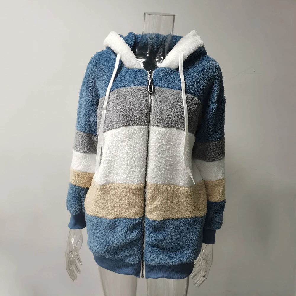 Oversized Jacket for Women Coat 2025 Autumn Winter Warm Plush Pocket Hooded Streetwear Loose Lady Zipper Cashmere Outerwear Coat