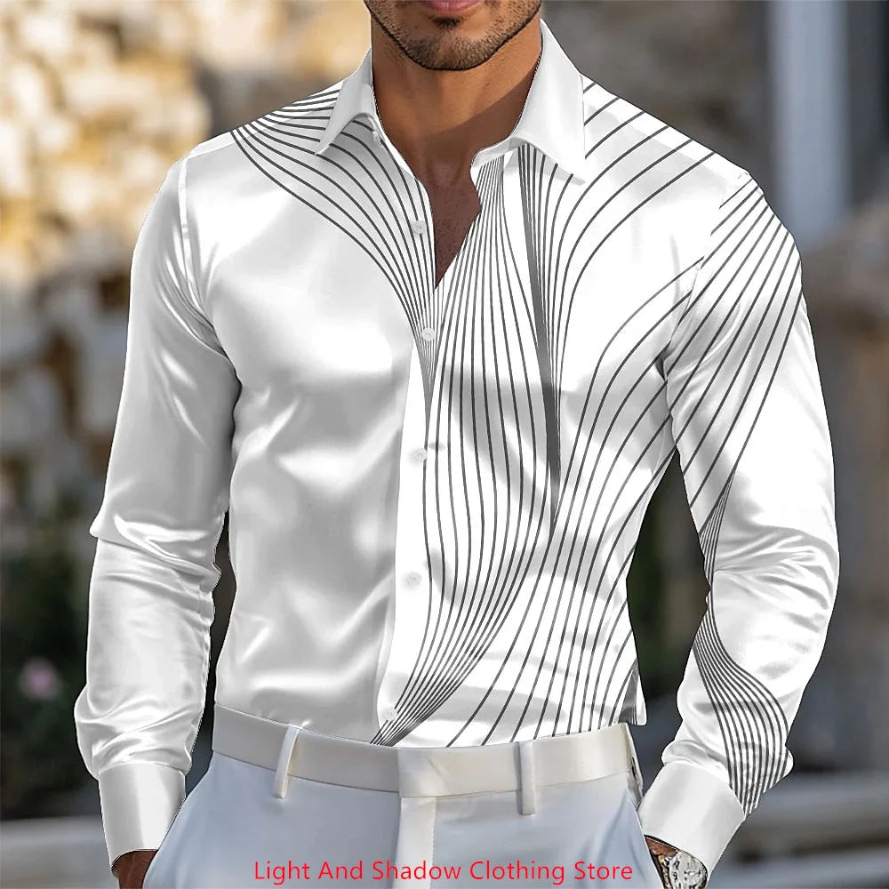 Spring and Autumn Men's Blue and White Porcelain Printed Men's Shirt Fashion Daily Vacation Collar Comfortable Soft Shirt