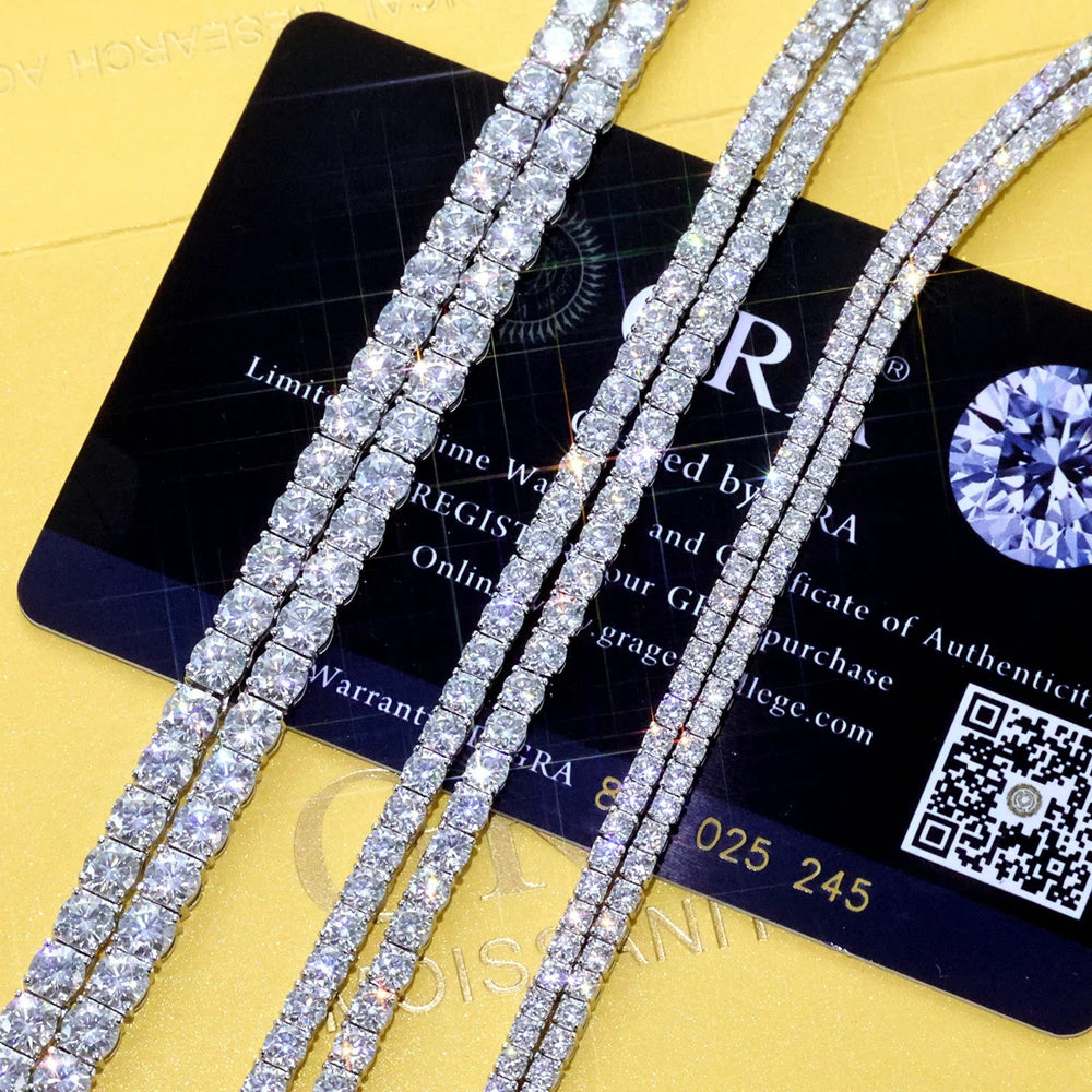 MooSuun 3/4/5/6.5mm Moissanite Tennis Necklace for Women Men Sparkling Lab Diamond S925 Sterling Silver Luxury Fine Jewelry
