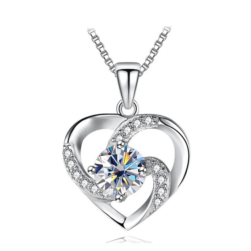 JoyceJelly 1CT Pass Tested Moissanite Heart Necklace for Women S925 Silver Gold Silver Color Diamond Pendant Birthday Party Gift