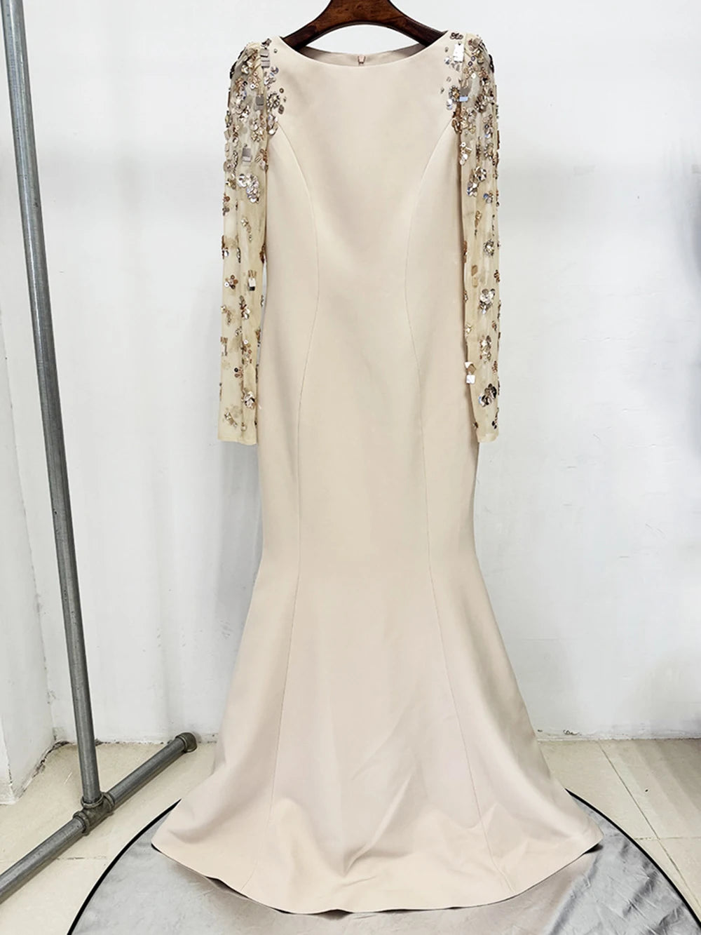 Modphy Diamonds Beaded Sequins Formal Evening Dress Lace Long Sleeves Mermaid Women's Gowns Trumpet Elegant Wedding Party Dress