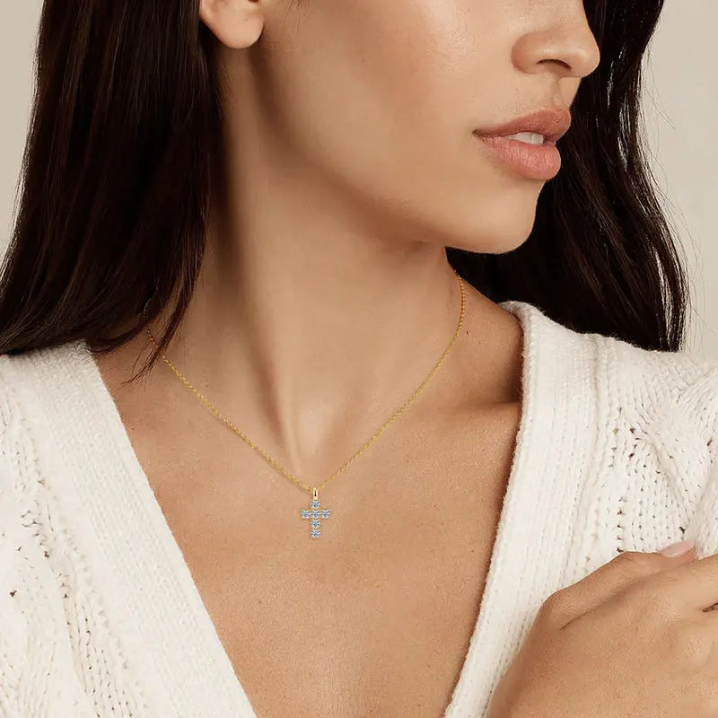 Ehhai GRA Certified 3.5mm Round Moissanite Cross Pendant Necklace for Women Real S925 Sterling Silver Wedding Fine Jewelry Gifts