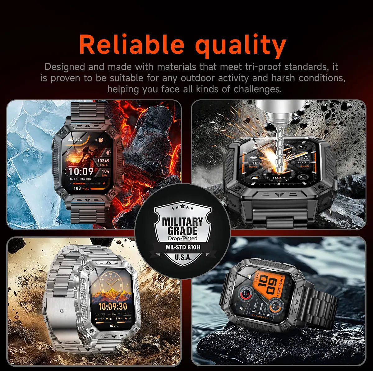 2026 Outdoors Durable Men Sports Smart Watch 1400mAh Battery LED Flashlight IP69K Waterproof Bluetooth Call Military Smartwatchs