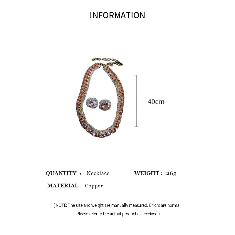 Luxury Green Rhinestone Necklace Stud Earrings For Women Crystal Choker Necklaces Ladies Fashion Weddings Banquet Jewelry Set
