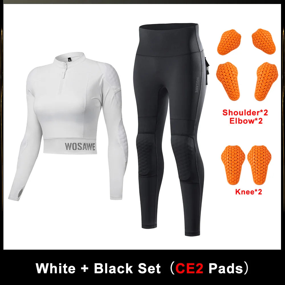 WOSAWE Women Motorcycle Jacket and Pants Set with Removable Pads Soft Protective Gear CE Level 2 Safety Moto Racing Clothes Slim