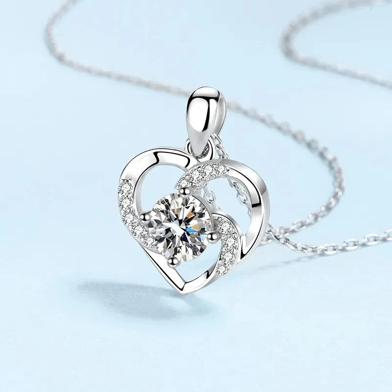 JoyceJelly 1CT Pass Tested Moissanite Heart Necklace for Women S925 Silver Gold Silver Color Diamond Pendant Birthday Party Gift