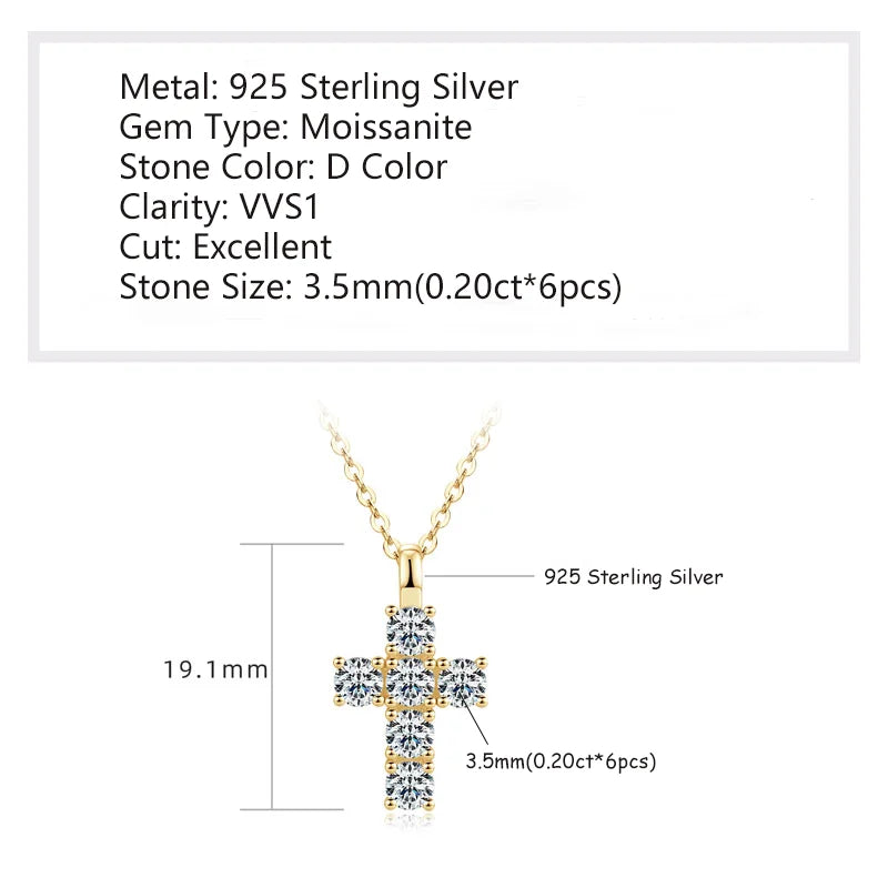 Ehhai GRA Certified 3.5mm Round Moissanite Cross Pendant Necklace for Women Real S925 Sterling Silver Wedding Fine Jewelry Gifts