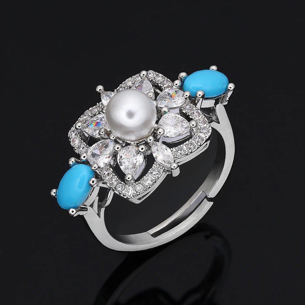 2024 New Pearl Jewelry Sets For Women Wedding Party Accessories Luxury CZ Dubai African 4-piece Bridal Jewelry Set