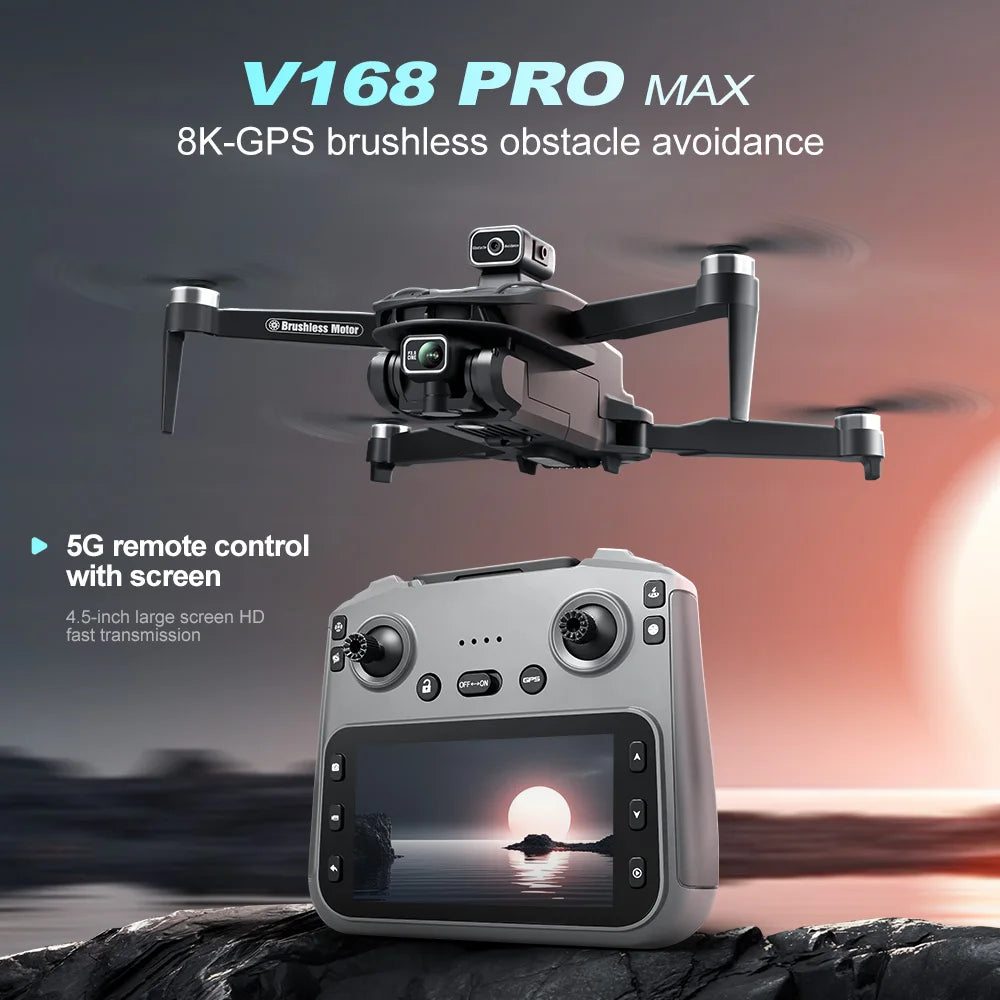 V168 MAX GPS Drone Professional 8K Camera Aerial FPV Brushless Avoiding Obstacle with Large Screen Remote Control Folding Drones