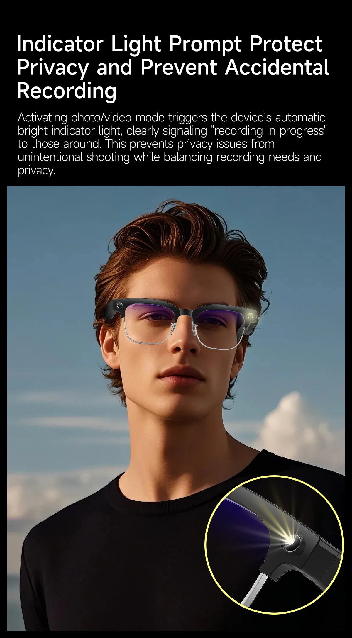 New 1080P Anti-shake Video Recording 800W HD Smart Glasses Men 100+Language Translation WIFI Transmission Call AI Chat Glasses
