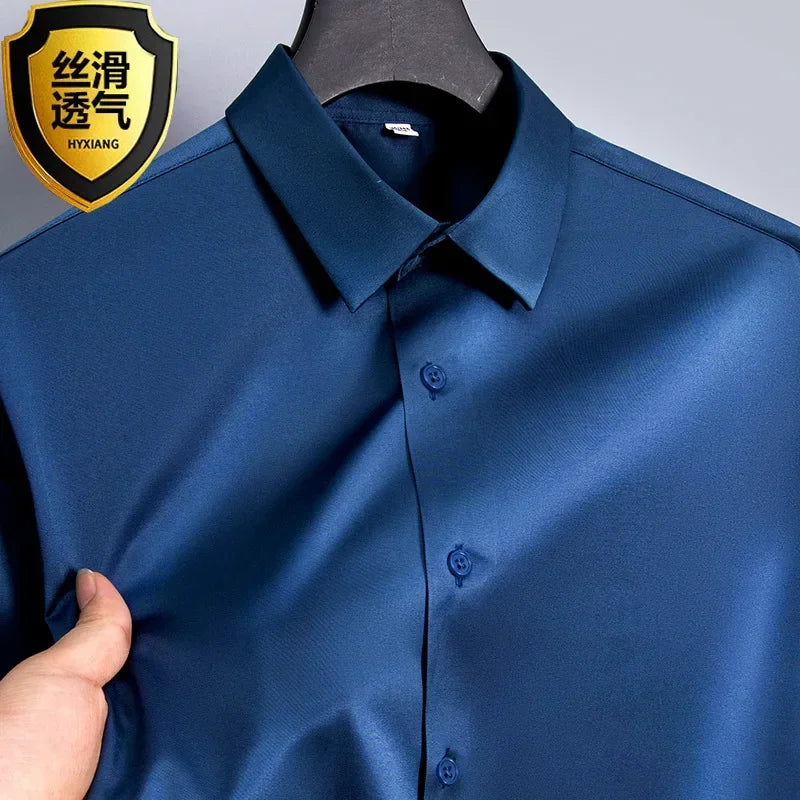 S-6XL White Shirt Men's Spring and Autumn Business Dress Non iron Korean Fit Anti wrinkle Solid Color Shirt