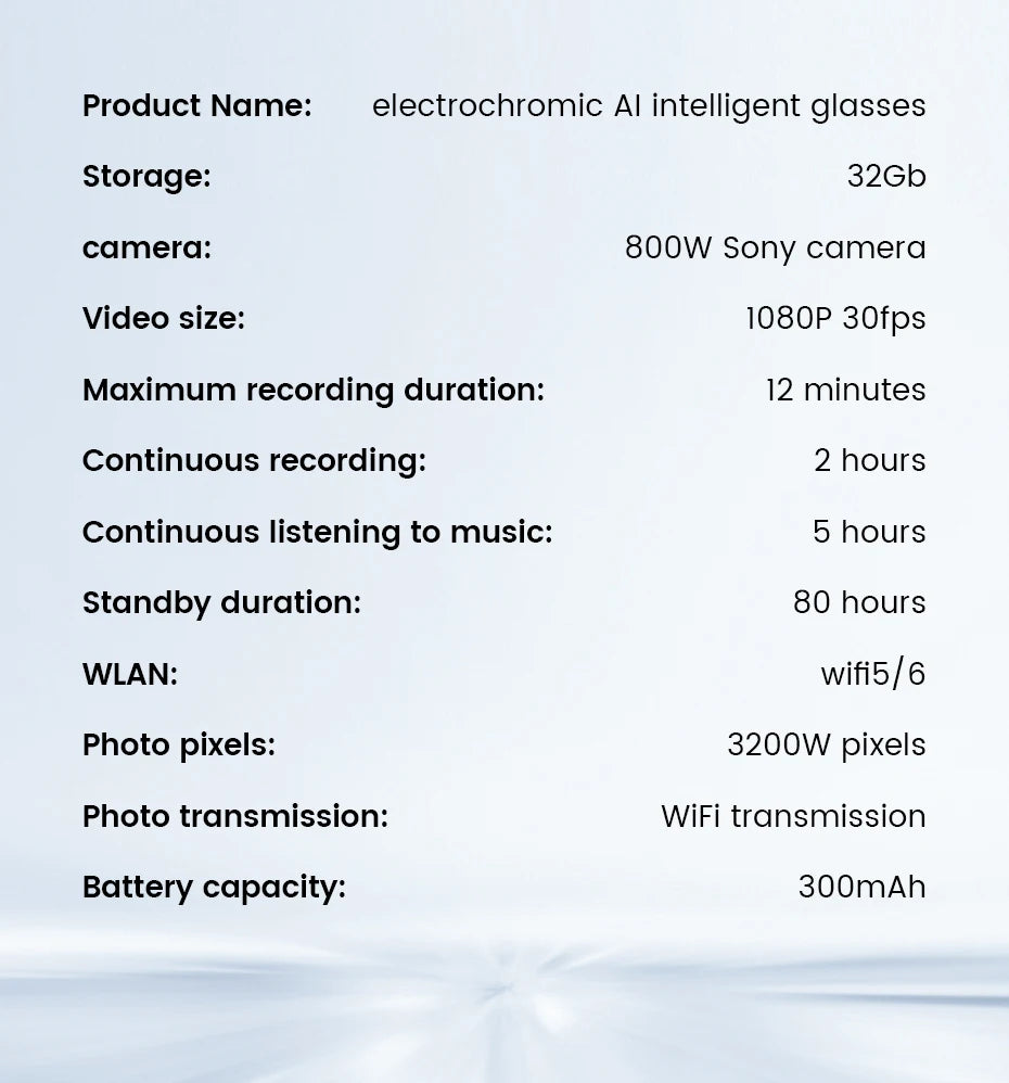 AI Smart Glasses 800W HD Camera 32 Million Interpolation Real-Time Translation AI Voice Assistant LED Flashlight  Music