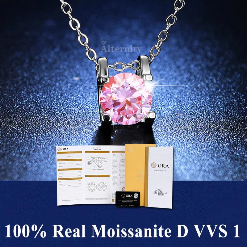 Silver 925 4 prong Moissanite Pendant Necklace For Women Trendy Design D Color VVS Pass Diamond Test Jewelry with box GRA