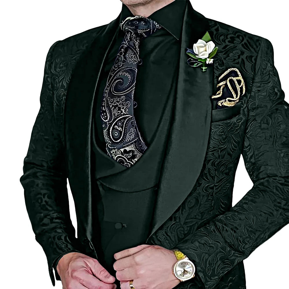 DMDRS | Jacquard Men's 3-piece Suit Set Formal Party Dress Groom's Tuxedo High Quality Elegant Men's Customized Outfit