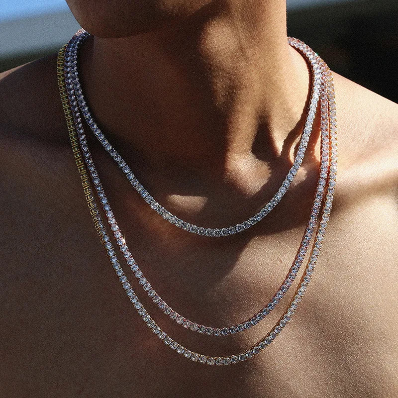 [Tennis Chain] Premium Unisex Moissanite Tennis Necklace for Men Original 925 Sterling Silver Hip Hop Tennis Bracelets for Women