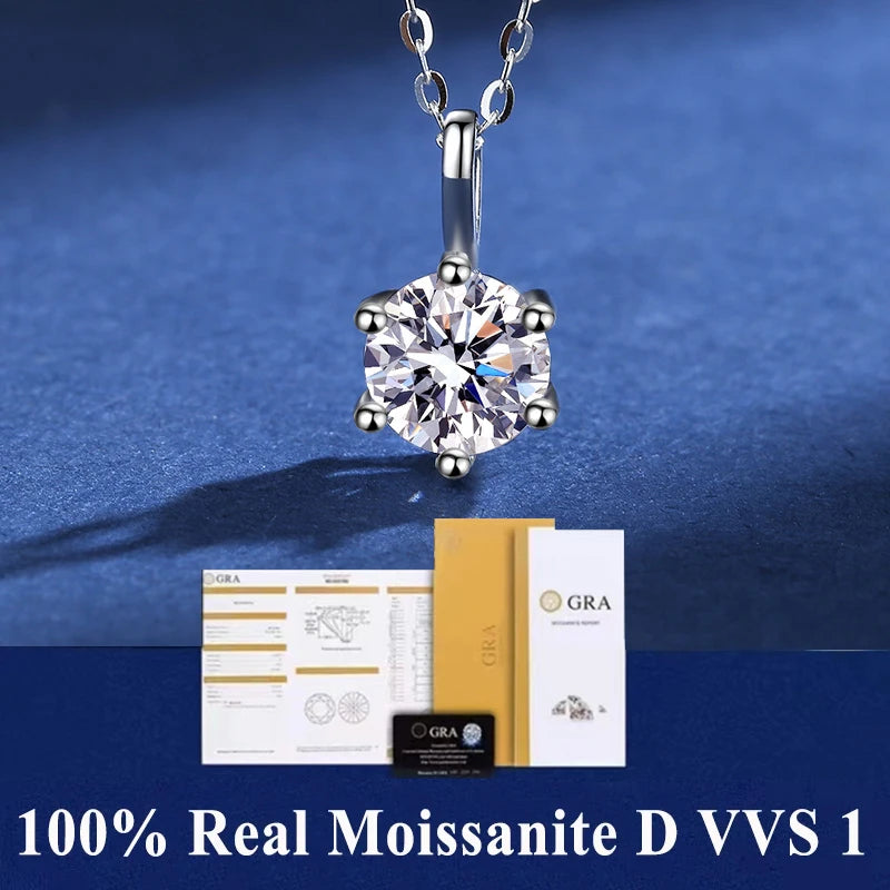 S925 Sterling Silver High Jewellery 100% Moissanite Pendant Necklace D Colour with GRA Certificate for Ladies' Wedding, Party