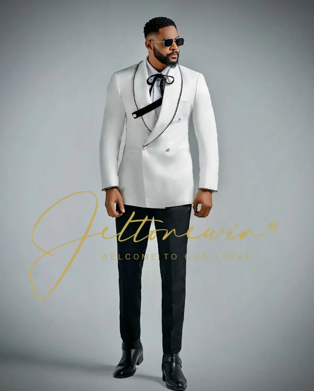 Blue Gold Jacquard Double Breasted Suit for Men Shawl Lapel Slim Fit Luxurious Fashion Statement Wedding Groom Stage Wear homme