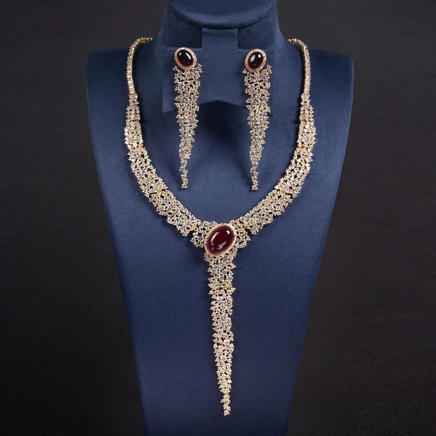 Diamonds Hollowed Out Round Necklace Pendant Earrings Jewellery Set Bridal Wedding Party Women's Dresses Accessories M-293