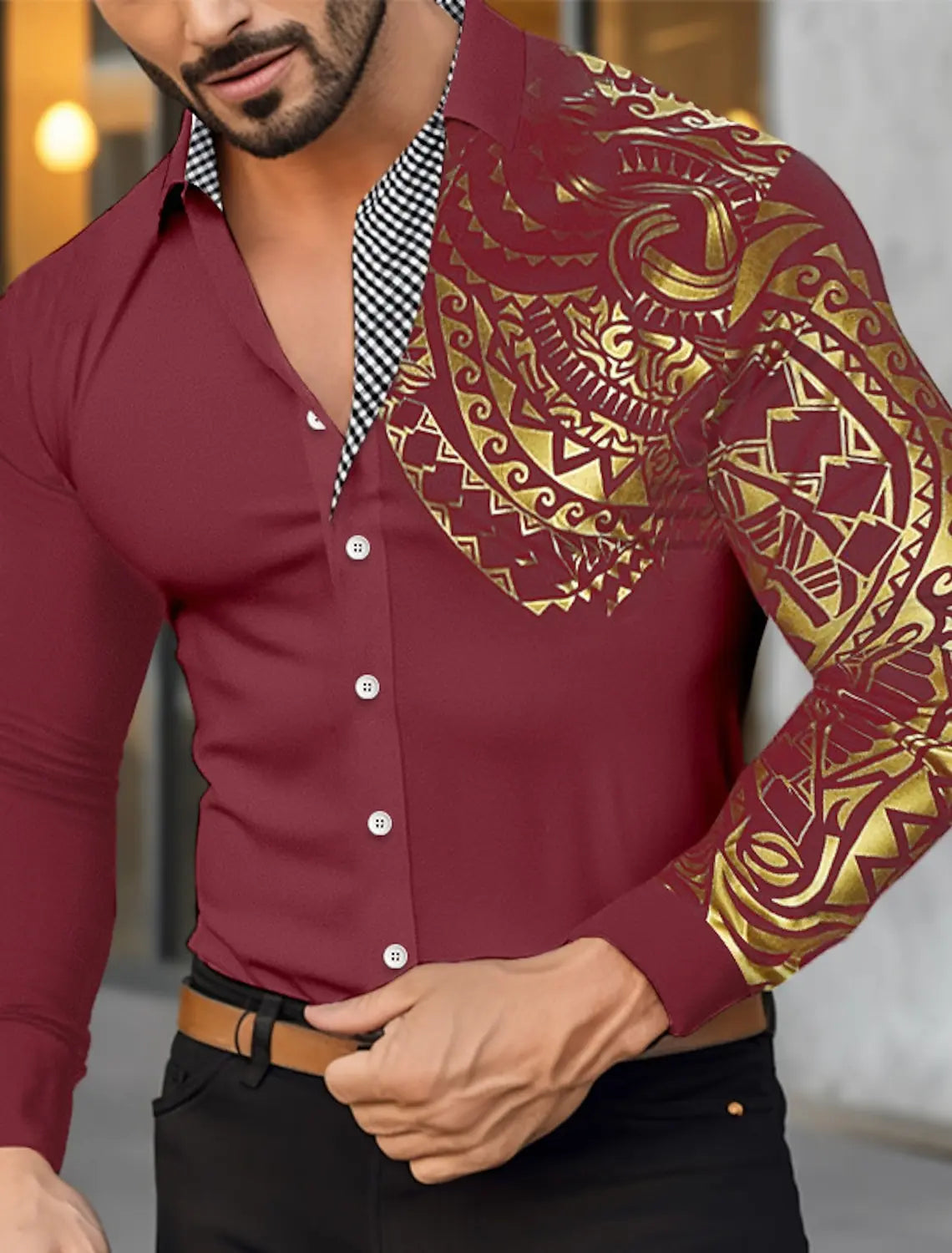 Men's Shirt Button Up Shirt Casual Shirt Long Sleeve Bronzing Lapel Spring & Fall Office Career Wedding Party Clothing Apparel
