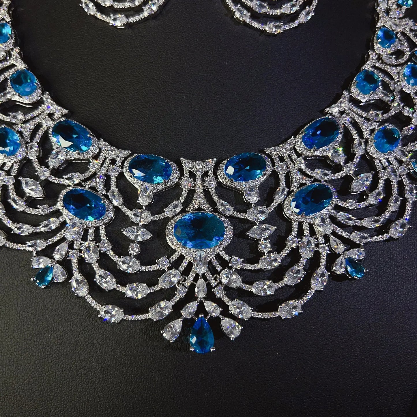2025 New Noble Popping Blue Jewelry Set Necklace Earrings Stunning Nigerian Women Wedding Holiday Gift Prom Travel M-764