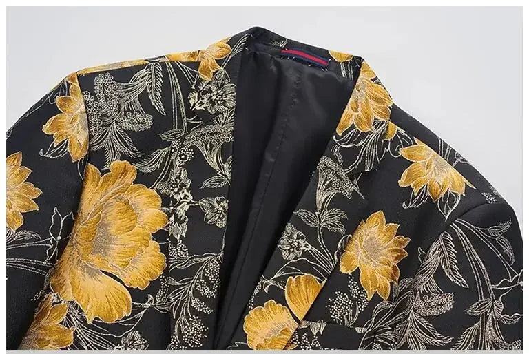 (Jacket + Trousers) Fashion Men Jacquard Suits, High Quality Male Business Social Groom Wedding Party Flower Dress Set